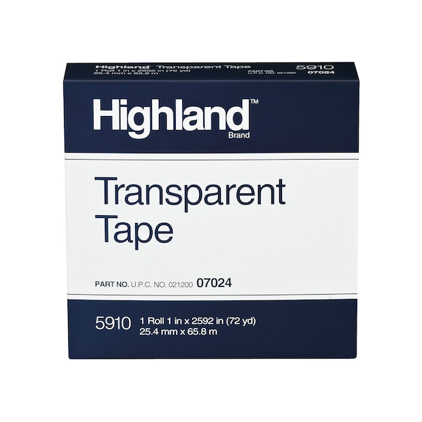 Transparent Tape, 3 In. Core, 1 In. X 72 Yds, Clear
